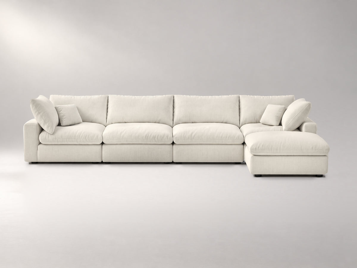 5-Piece Modular Sectional (Two Armless + Ottoman) in Ivory, front view | Garelli