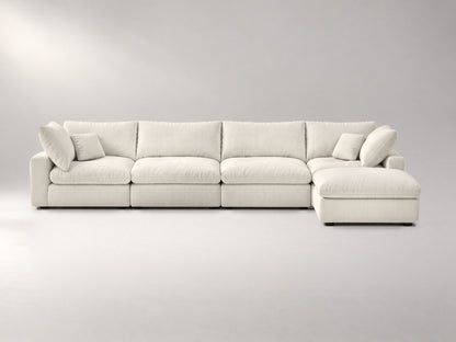 5-Piece Modular Sectional (Two Armless + Ottoman) in Ivory, front view | Garelli