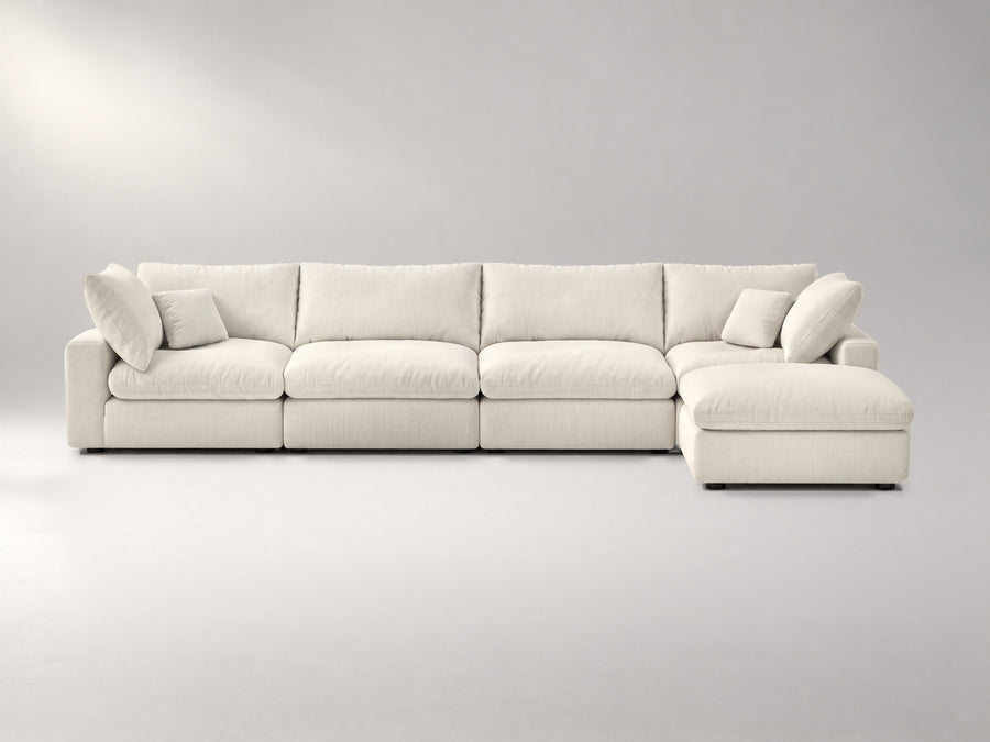 5-Piece Modular Sectional (Two Armless + Ottoman) in Ivory, front view | Garelli