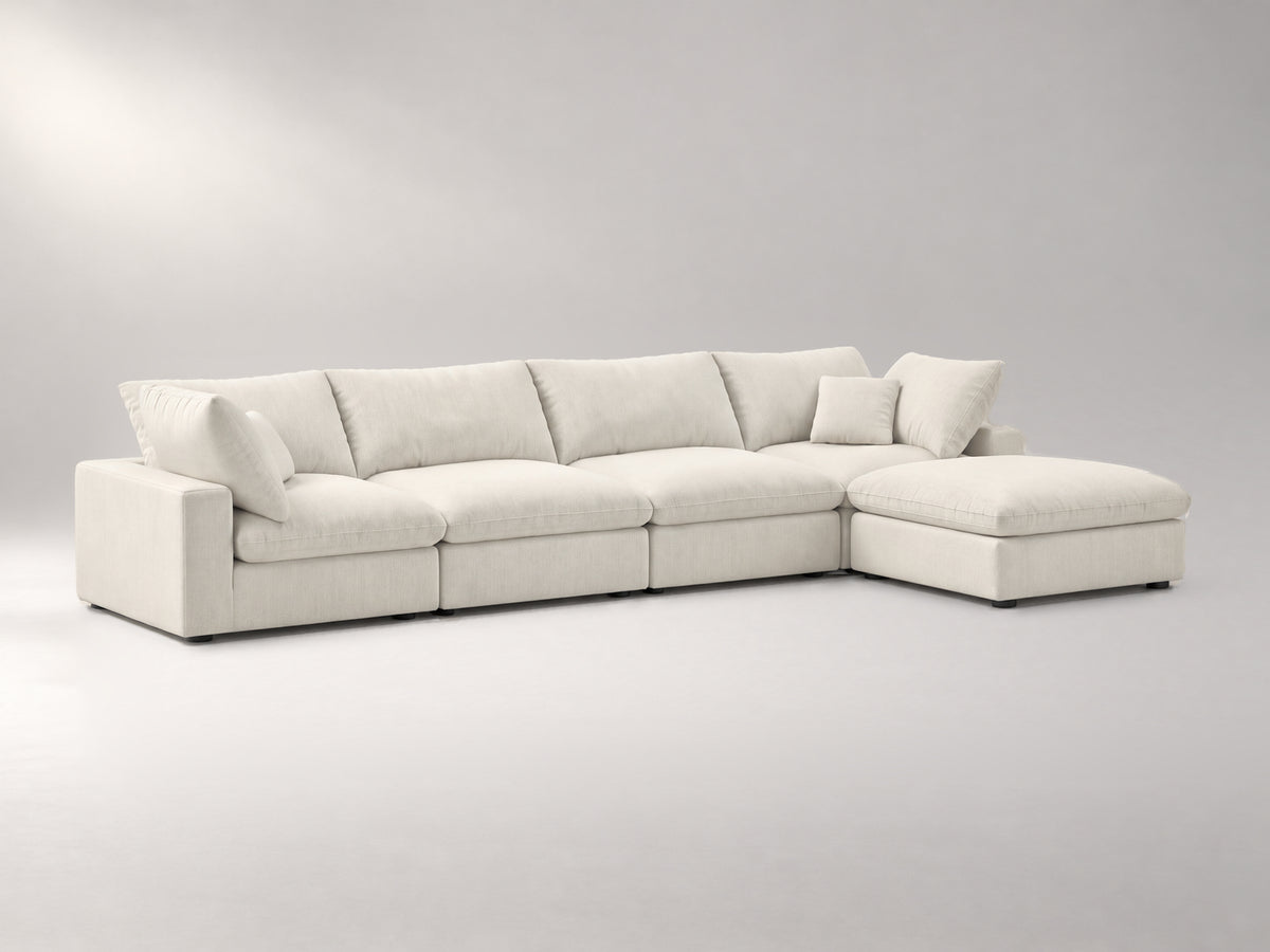 5-Piece Modular Sectional (Two Armless + Ottoman) in Ivory, left view | Garelli