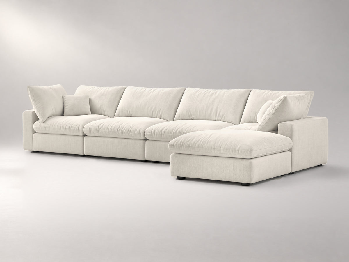 5-Piece Modular Sectional (Two Armless + Ottoman) in Ivory, right view | Garelli