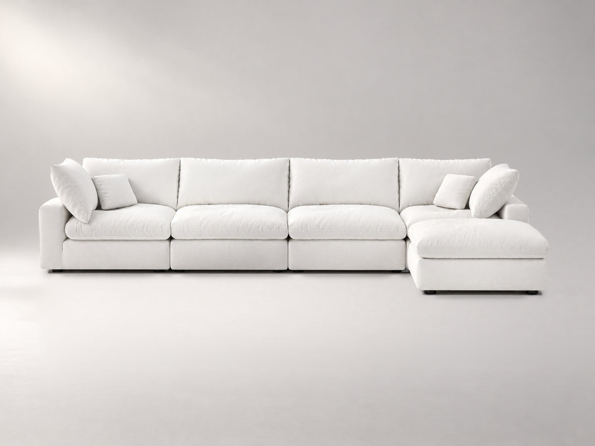 5-Piece Modular Sectional (Two Armless + Ottoman) in Off-White, front view | Garelli