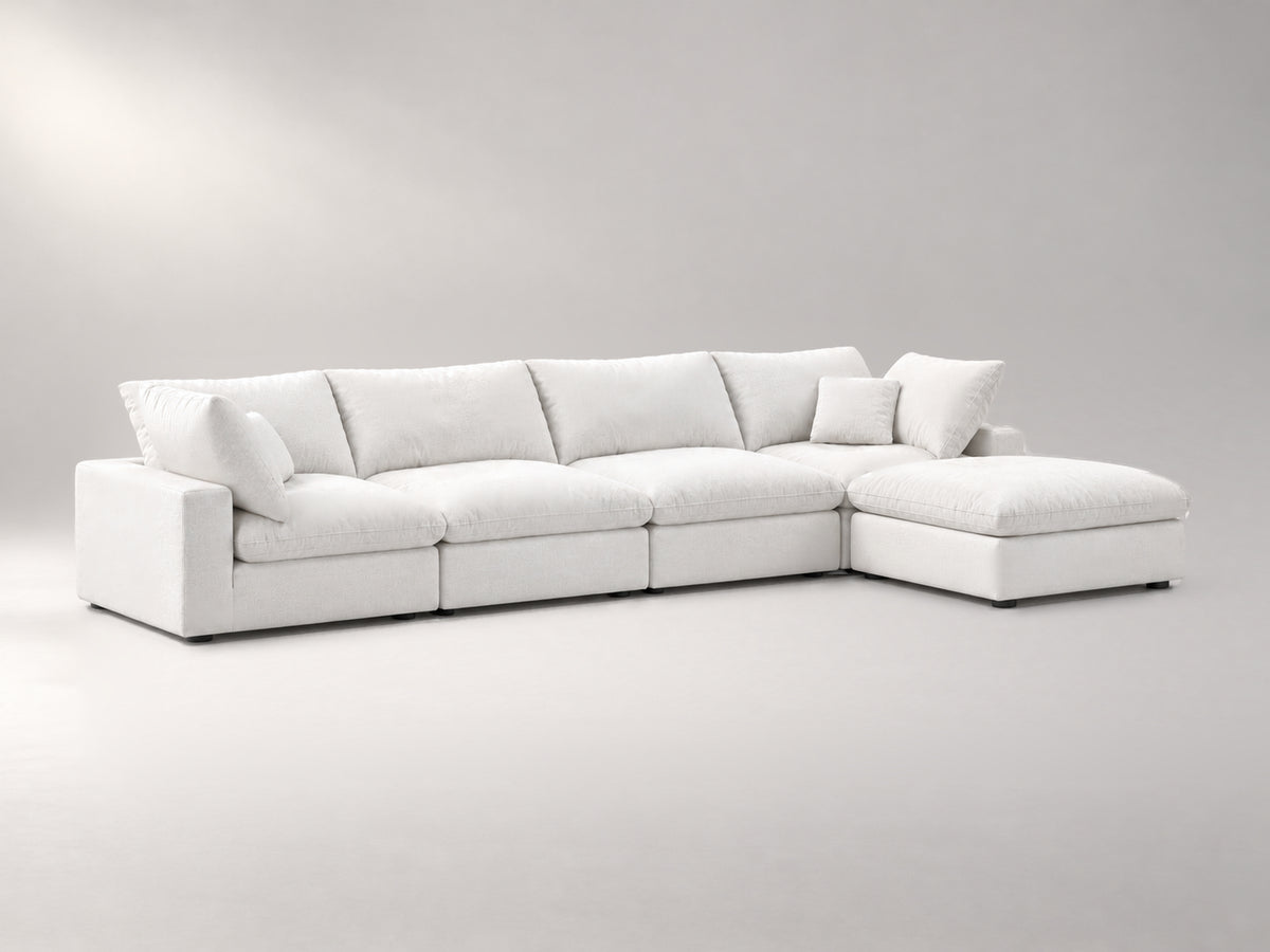 5-Piece Modular Sectional (Two Armless + Ottoman) in Off-White, left view | Garelli