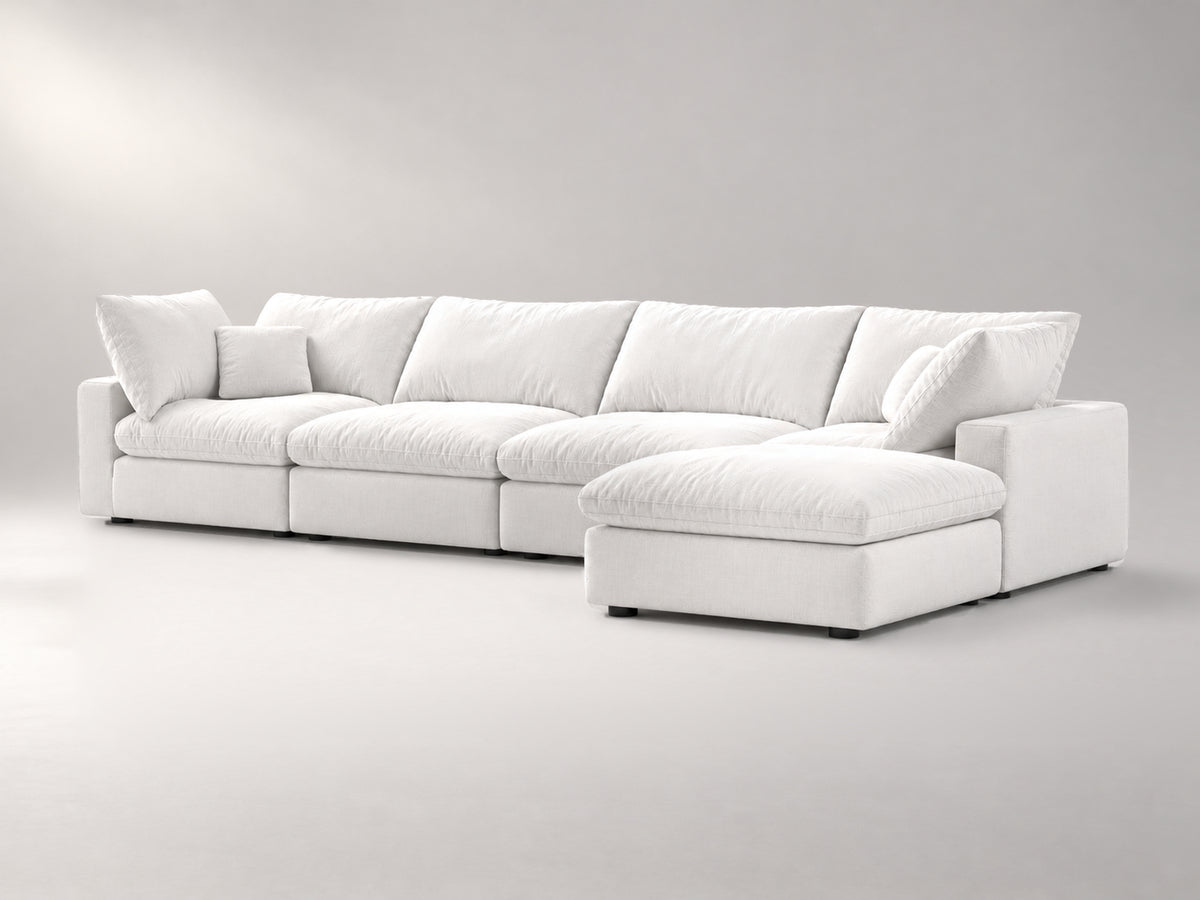 5-Piece Modular Sectional (Two Armless + Ottoman) in Off-White, right view | Garelli
