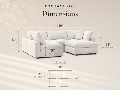 5-Piece Modular Sectional (Armless + Ottoman), Compact size dimensions