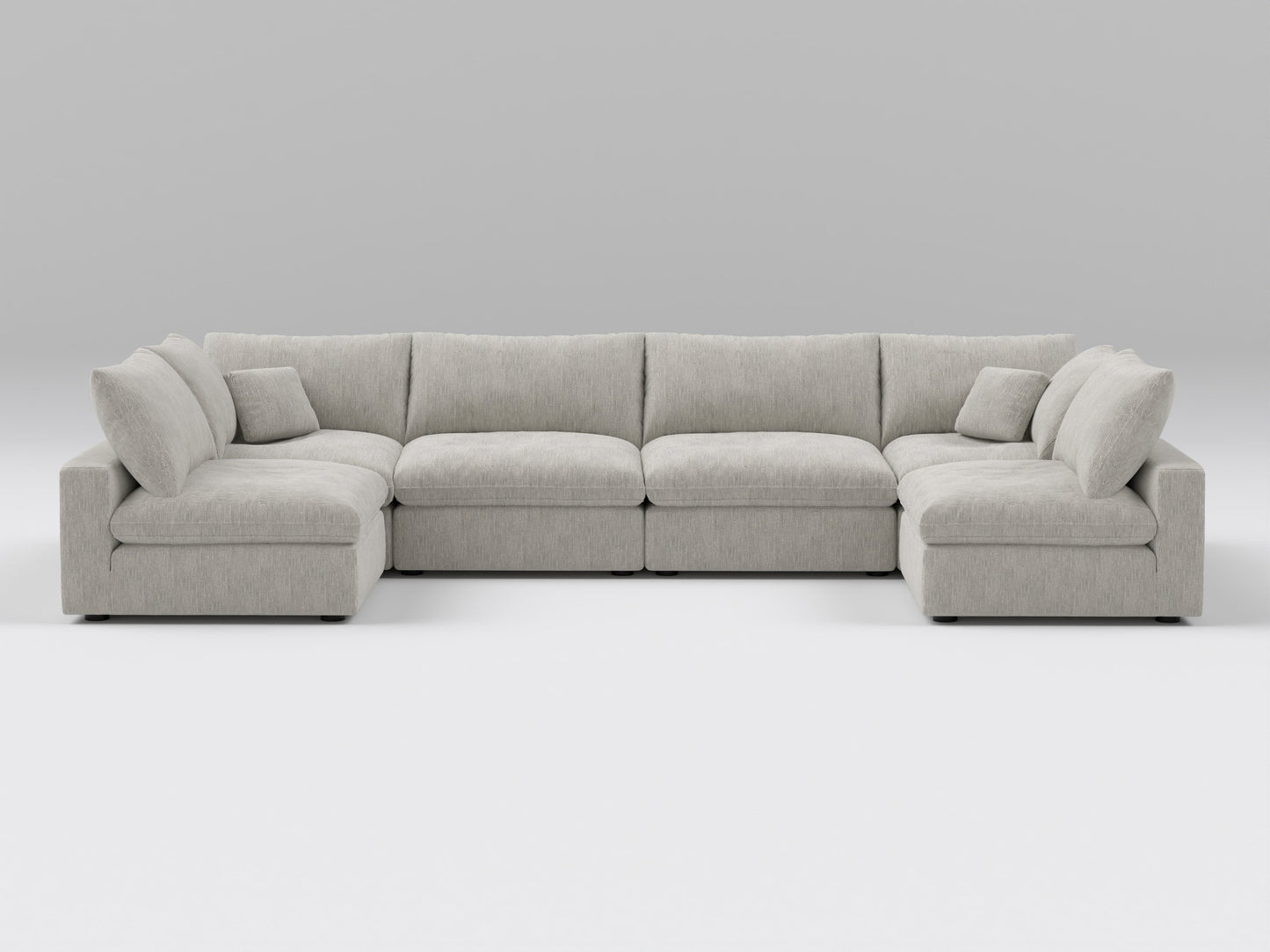 Gray 6-Piece Modular Classic Sectional – U-Shaped Layout with 4 Armless Chairs and 2 Corner Pieces
