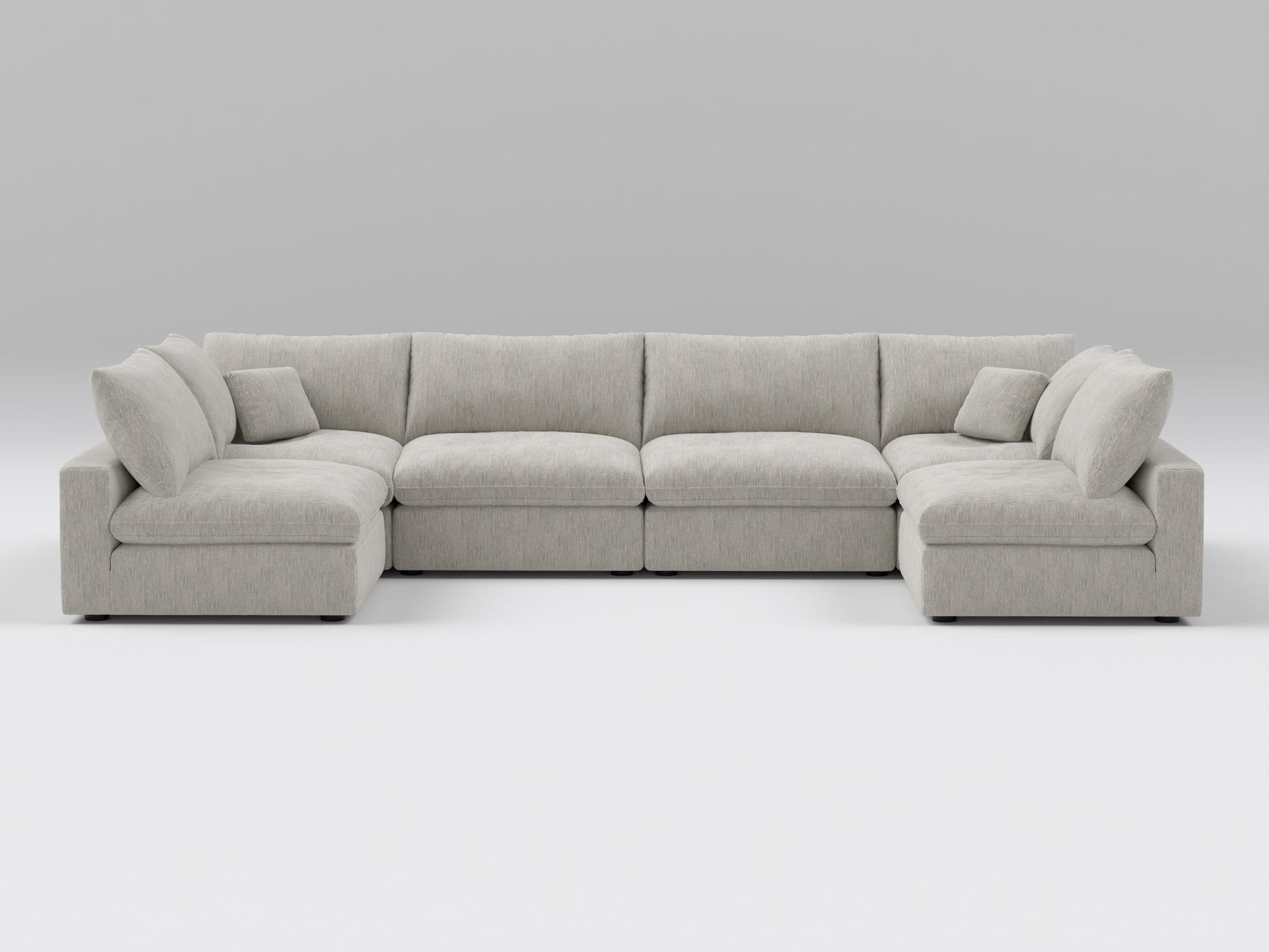 Gray 6-Piece Modular Classic Sectional – U-Shaped Layout with 4 Armless Chairs and 2 Corner Pieces