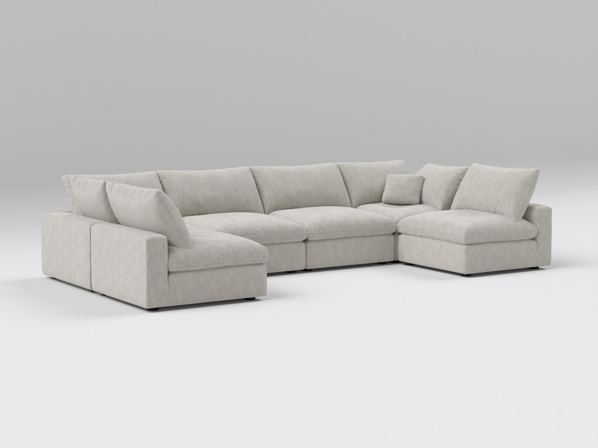 Gray 6-Piece Modular Classic Sectional – U-Shaped Layout with 4 Armless Chairs and 2 Corner Pieces