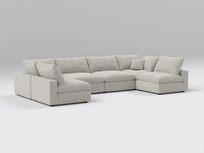 Gray 6-Piece Modular Classic Sectional – U-Shaped Layout with 4 Armless Chairs and 2 Corner Pieces
