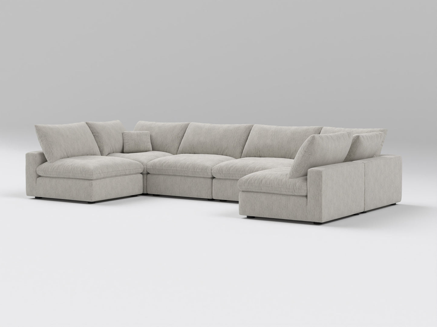 Gray 6-Piece Modular Classic Sectional – U-Shaped Layout with 4 Armless Chairs and 2 Corner Pieces