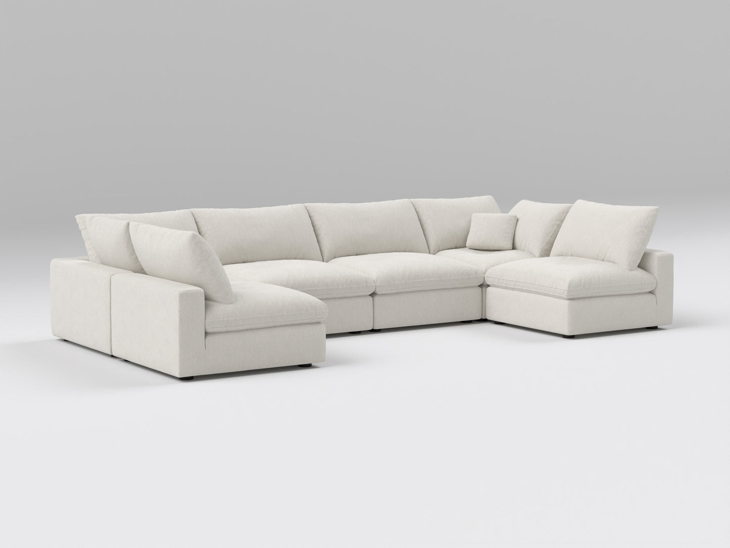 Ivory 6-Piece Modular Classic Sectional – U-Shape Layout with Four Armless Seats and Two Corners