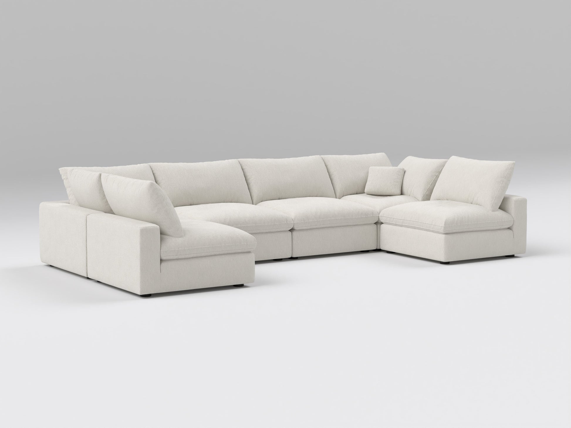 Ivory 6-Piece Modular Classic Sectional – U-Shape Layout with Four Armless Seats and Two Corners