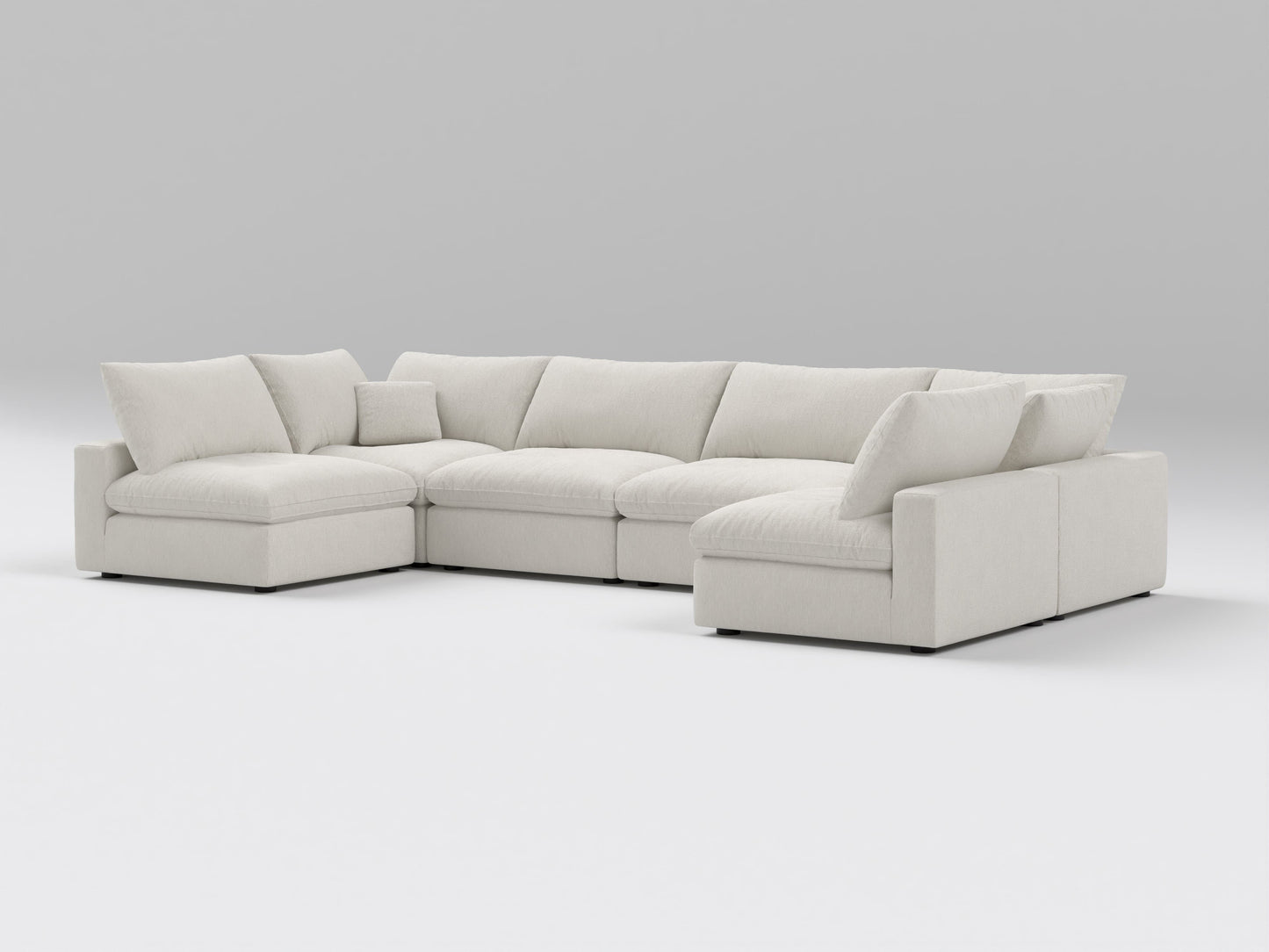 Ivory 6-Piece Modular Classic Sectional – U-Shape Layout with Four Armless Seats and Two Corners