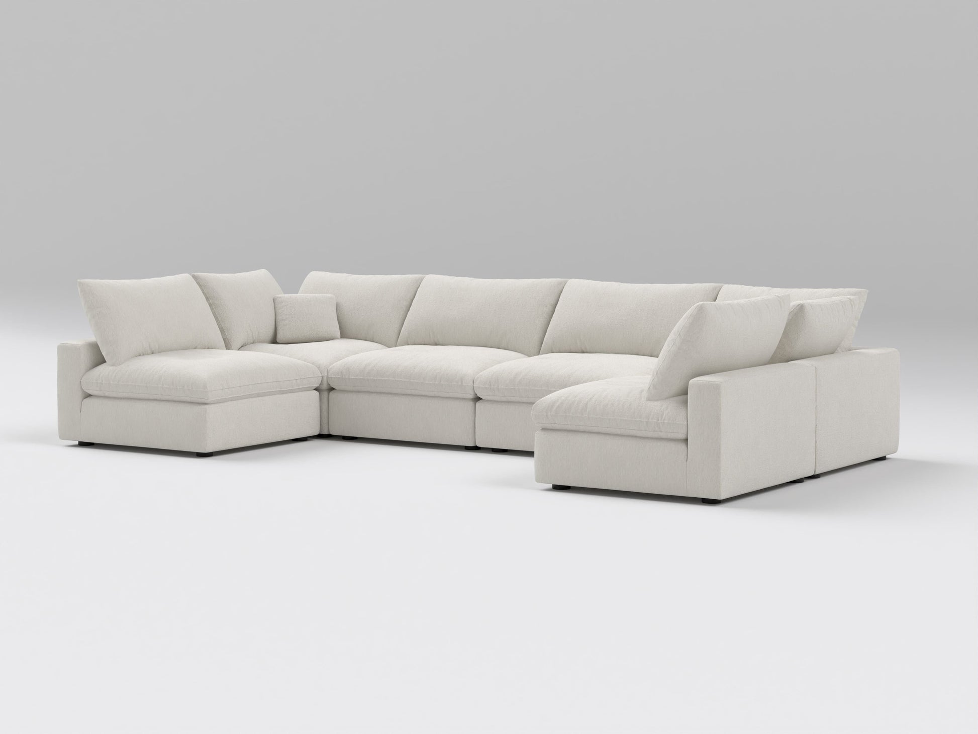 Ivory 6-Piece Modular Classic Sectional – U-Shape Layout with Four Armless Seats and Two Corners