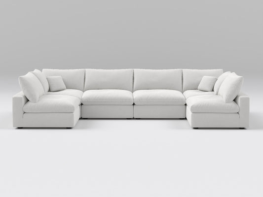 Off-White Classic 6-Piece Modular Sectional – U-Shaped Sofa with 4 Armless Units and 2 Corner Pieces