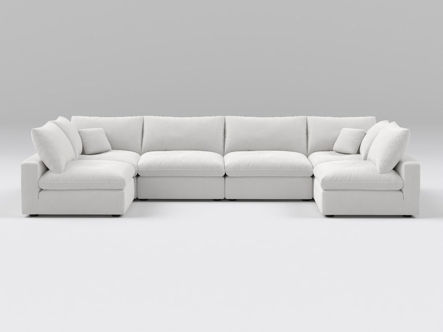 Off-White Classic 6-Piece Modular Sectional – U-Shaped Sofa with 4 Armless Units and 2 Corner Pieces