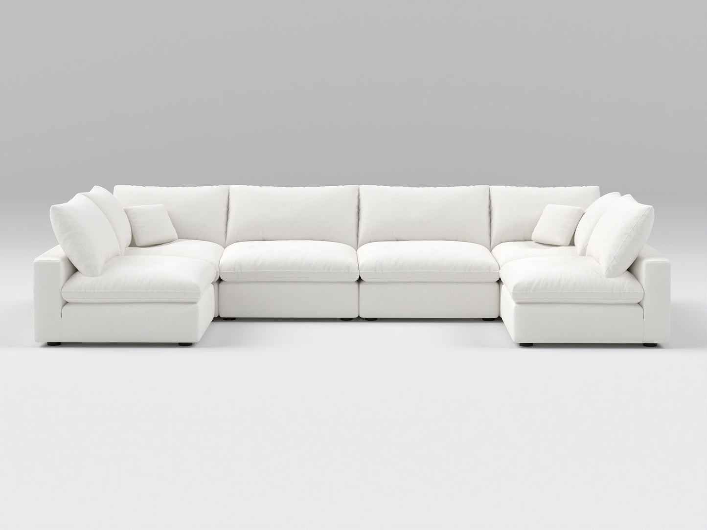 Compact White 6-Piece Modular Sectional – U-Shaped Layout with Four Armless Seats and Two Corners for Small Spaces