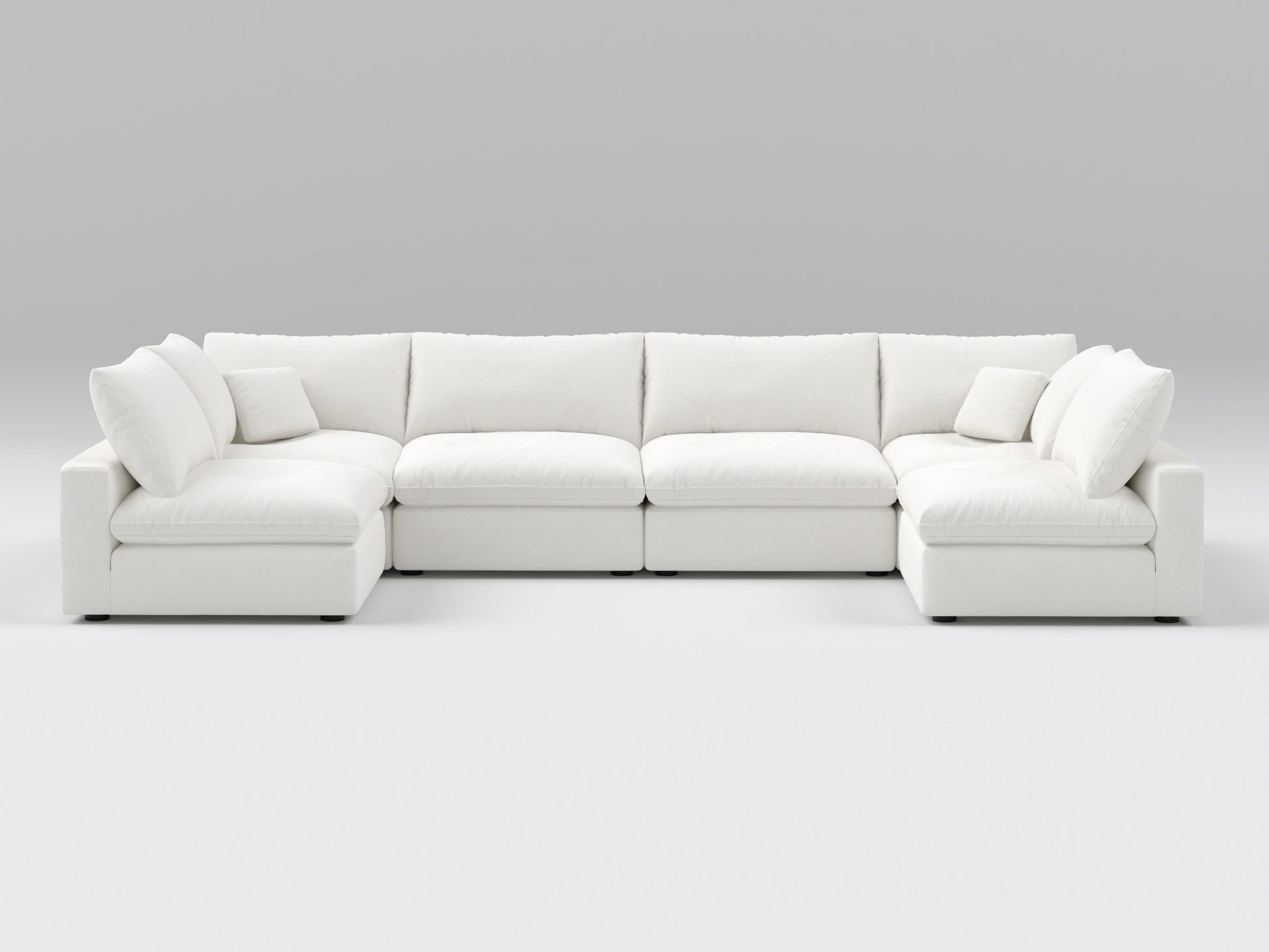 Compact White 6-Piece Modular Sectional – U-Shaped Layout with Four Armless Seats and Two Corners for Small Spaces