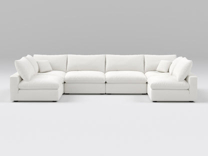 Compact White 6-Piece Modular Sectional – U-Shaped Layout with Four Armless Seats and Two Corners for Small Spaces