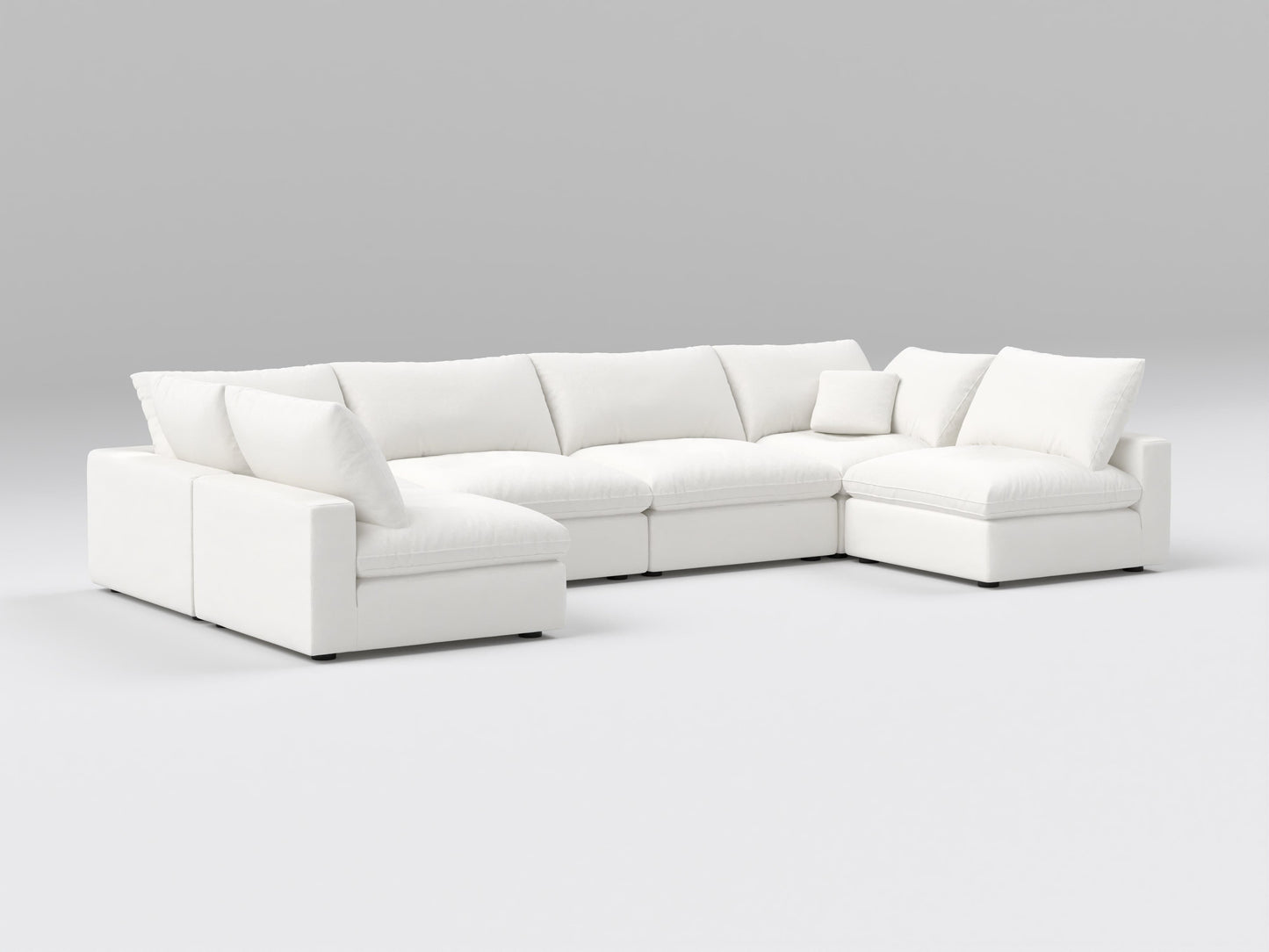 Compact White 6-Piece Modular Sectional – U-Shaped Layout with Four Armless Seats and Two Corners for Small Spaces
