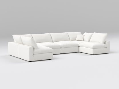 Compact White 6-Piece Modular Sectional – U-Shaped Layout with Four Armless Seats and Two Corners for Small Spaces