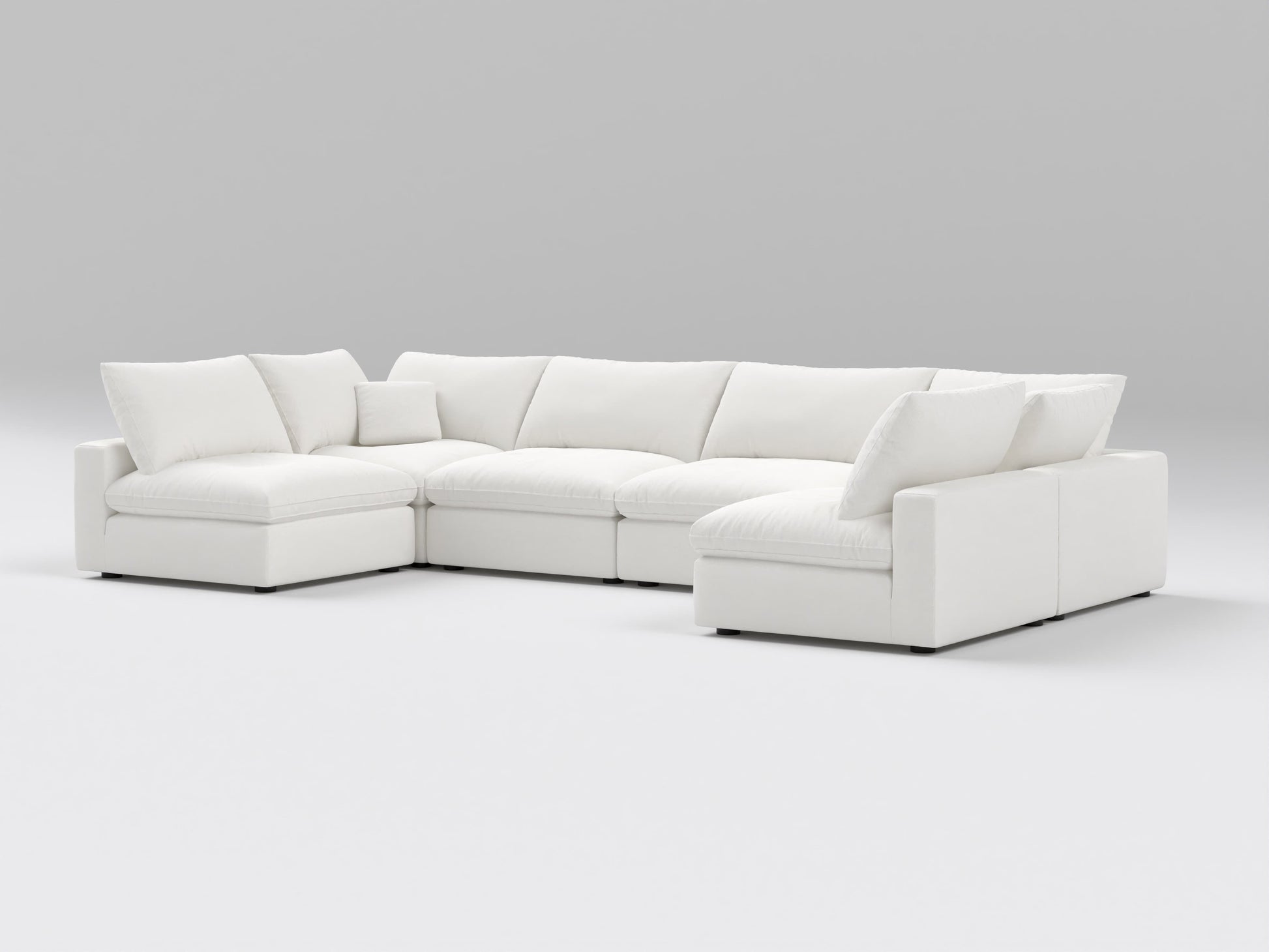Compact White 6-Piece Modular Sectional – U-Shaped Layout with Four Armless Seats and Two Corners for Small Spaces