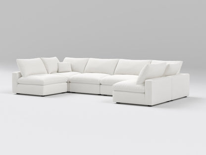 Compact White 6-Piece Modular Sectional – U-Shaped Layout with Four Armless Seats and Two Corners for Small Spaces