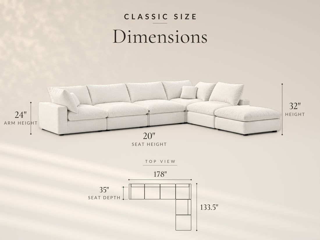 6-Piece Oversized Modular Classic Sectional, Classic size dimensions