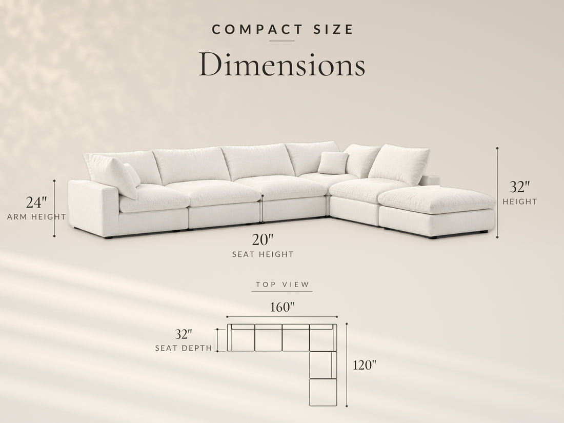 6-Piece Oversized Modular Classic Sectional, Compact size dimensions