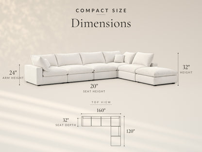 6-Piece Oversized Modular Classic Sectional, Compact size dimensions