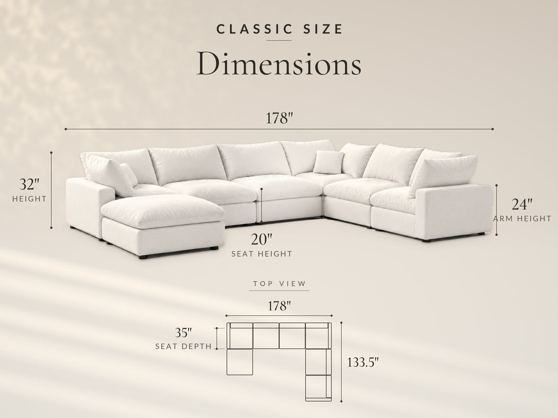 7-Piece Oversized Modular Sectional, Classic size dimensions