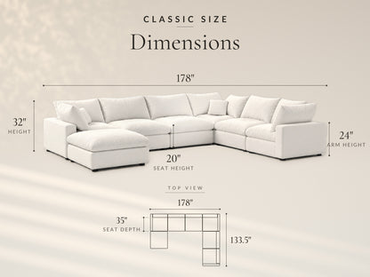 7-Piece Oversized Modular Sectional, Classic size dimensions