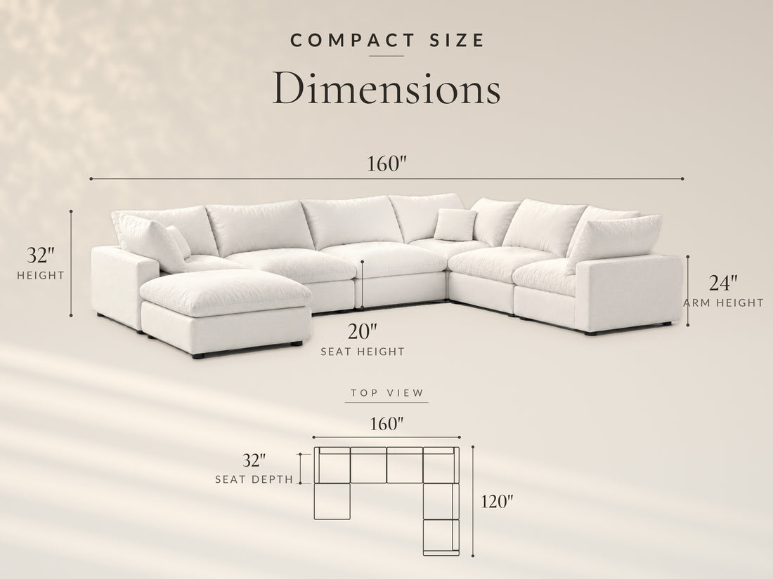 7-Piece Oversized Modular Sectional, Compact size dimensions