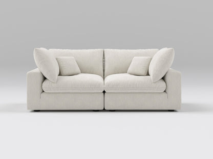 Classic 2-Piece Modular Loveseat in Ivory – Front View – Deep Seating Sofa with Connected Sections