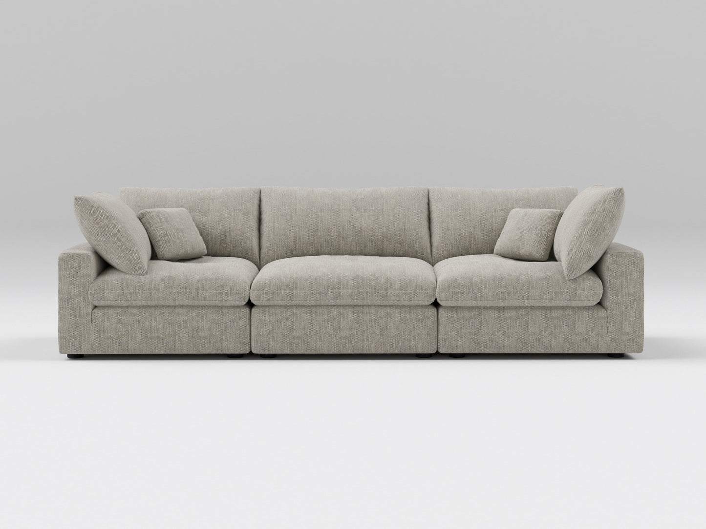 Classic Gray Modular Sofa – 3-Piece Design – Front View of Deep, Comfortable Seating