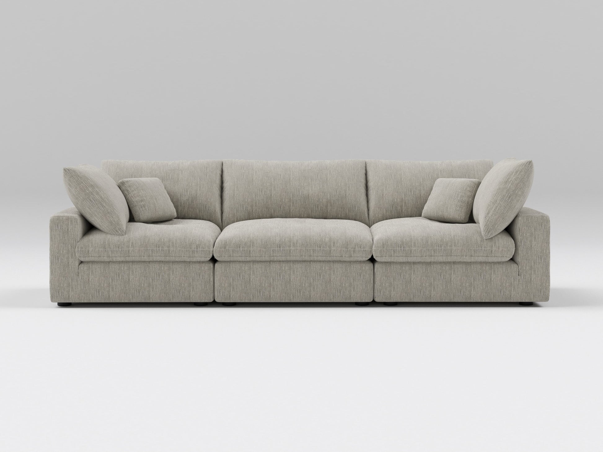 Classic Gray Modular Sofa – 3-Piece Design – Front View of Deep, Comfortable Seating