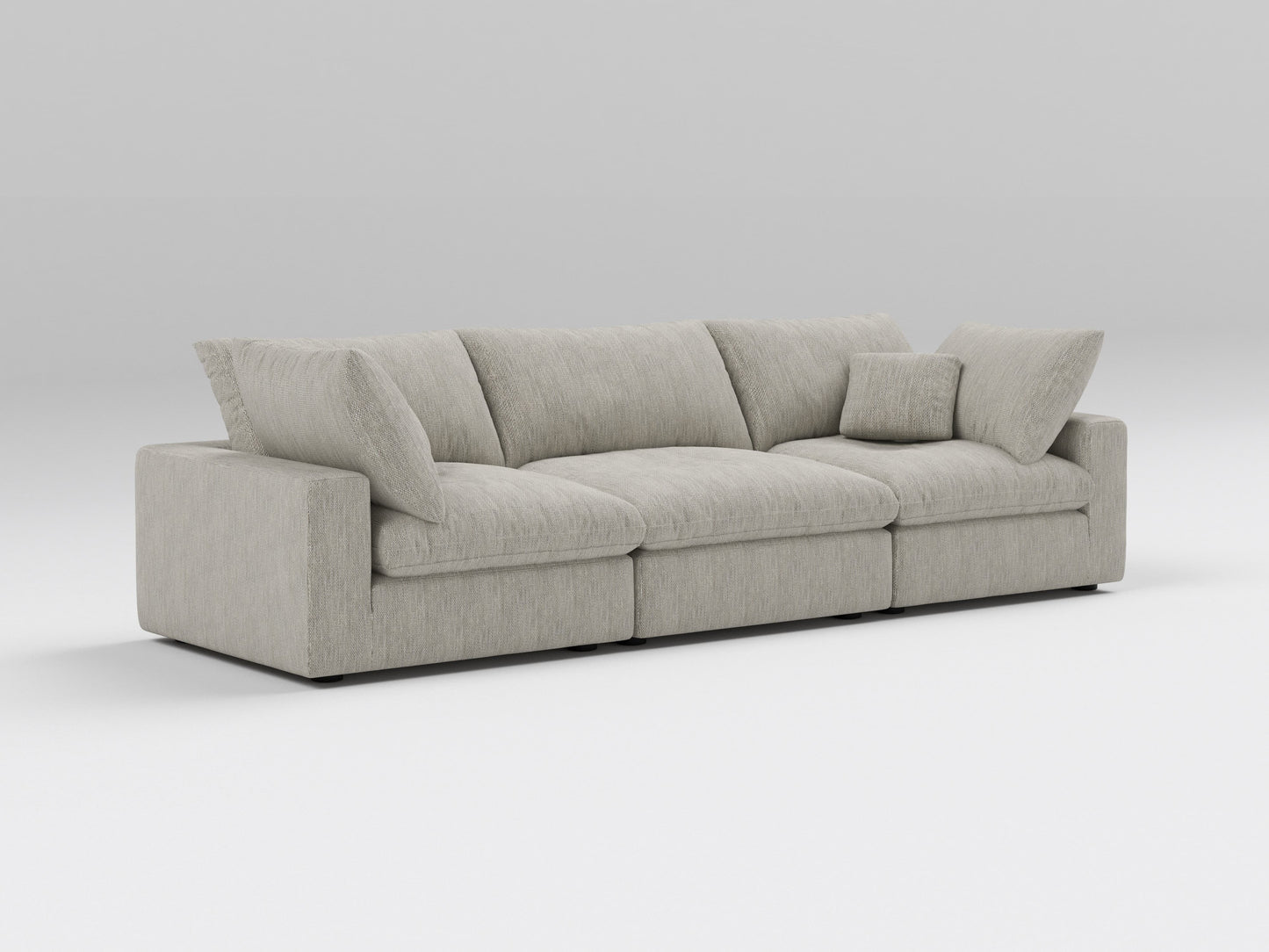 Classic Gray Modular Sofa – 3-Piece Design – Left View of Deep, Comfortable Seating