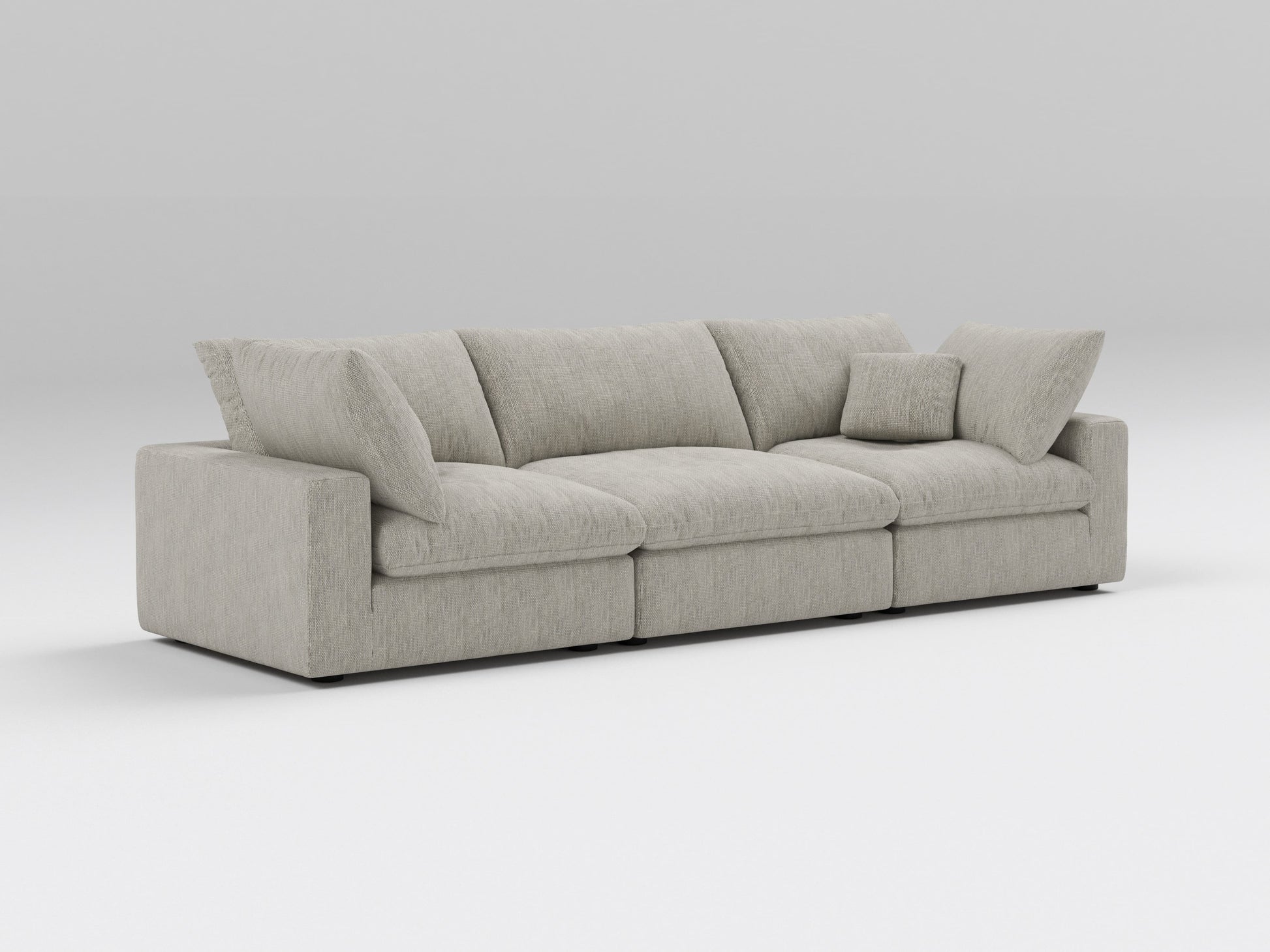 Classic Gray Modular Sofa – 3-Piece Design – Left View of Deep, Comfortable Seating