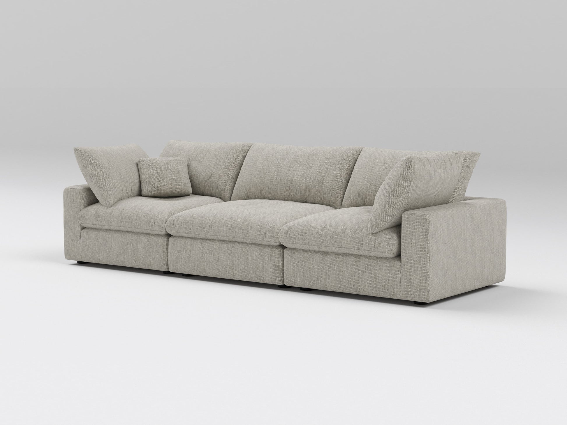 Classic Gray Modular Sofa – 3-Piece Design – Right View of Deep, Comfortable Seating