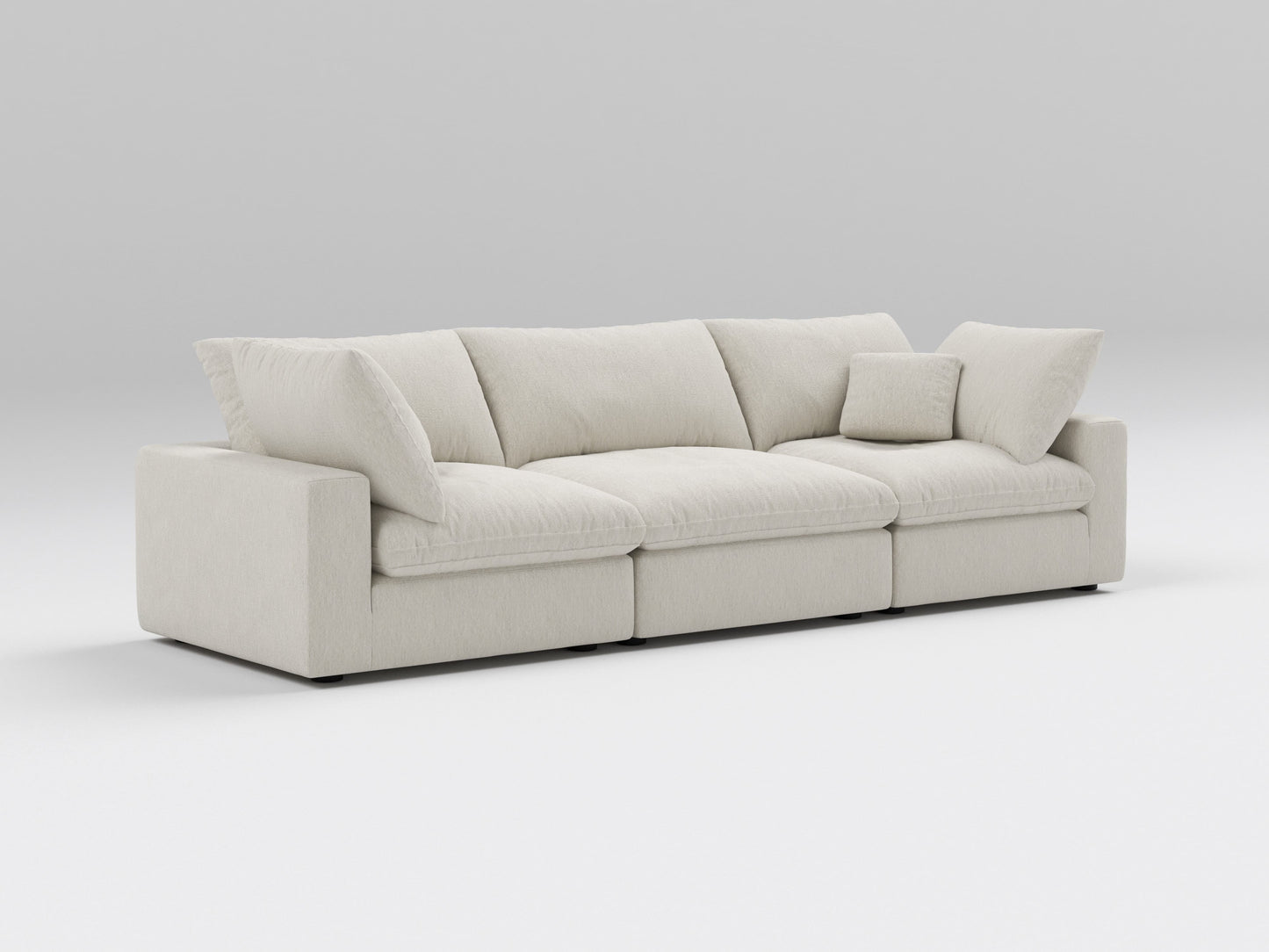 Classic 3-Piece Modular Sofa in Ivory – Left View – Deep Seating Layout with Clean, Modern Lines