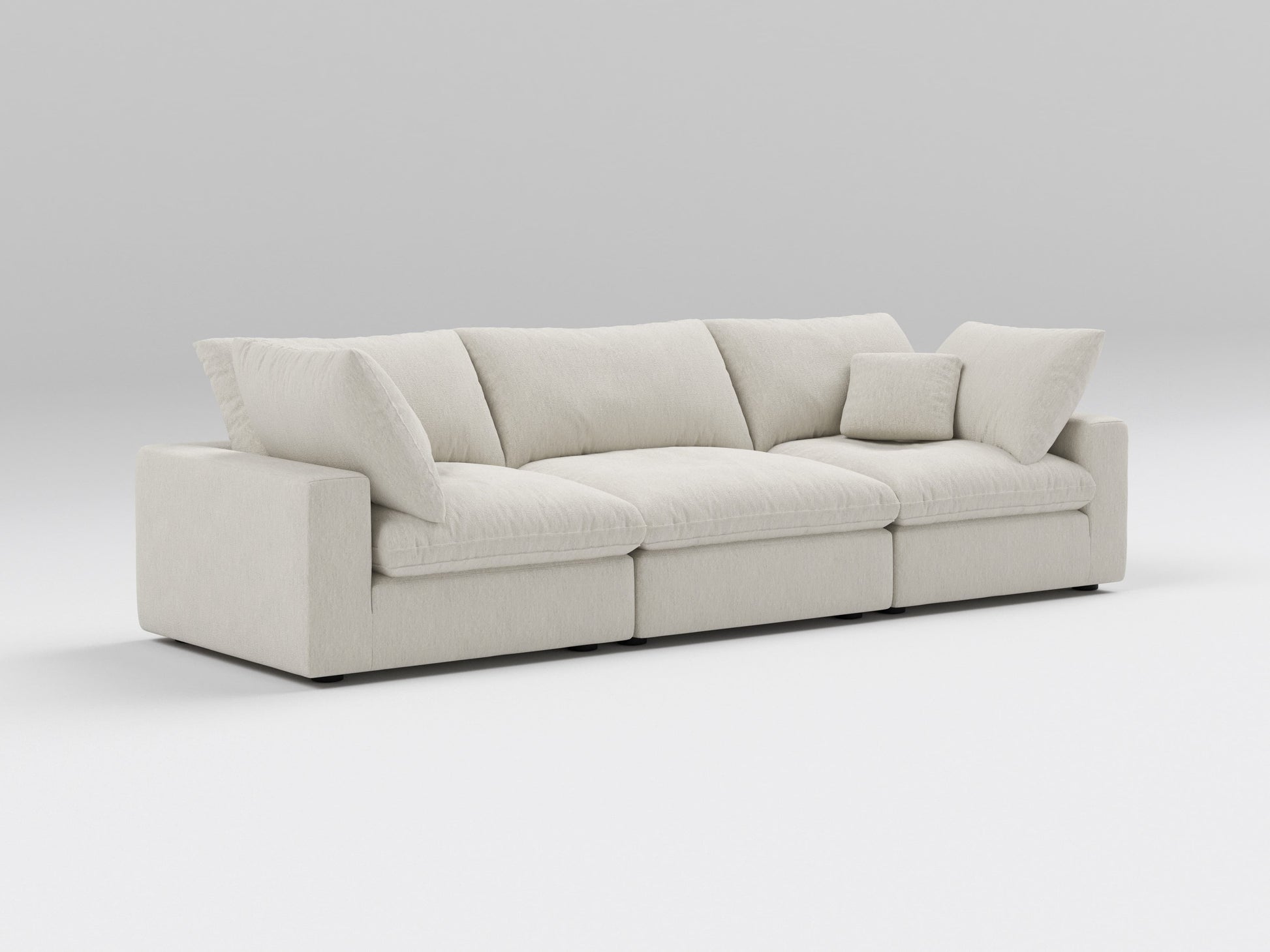 Classic 3-Piece Modular Sofa in Ivory – Left View – Deep Seating Layout with Clean, Modern Lines