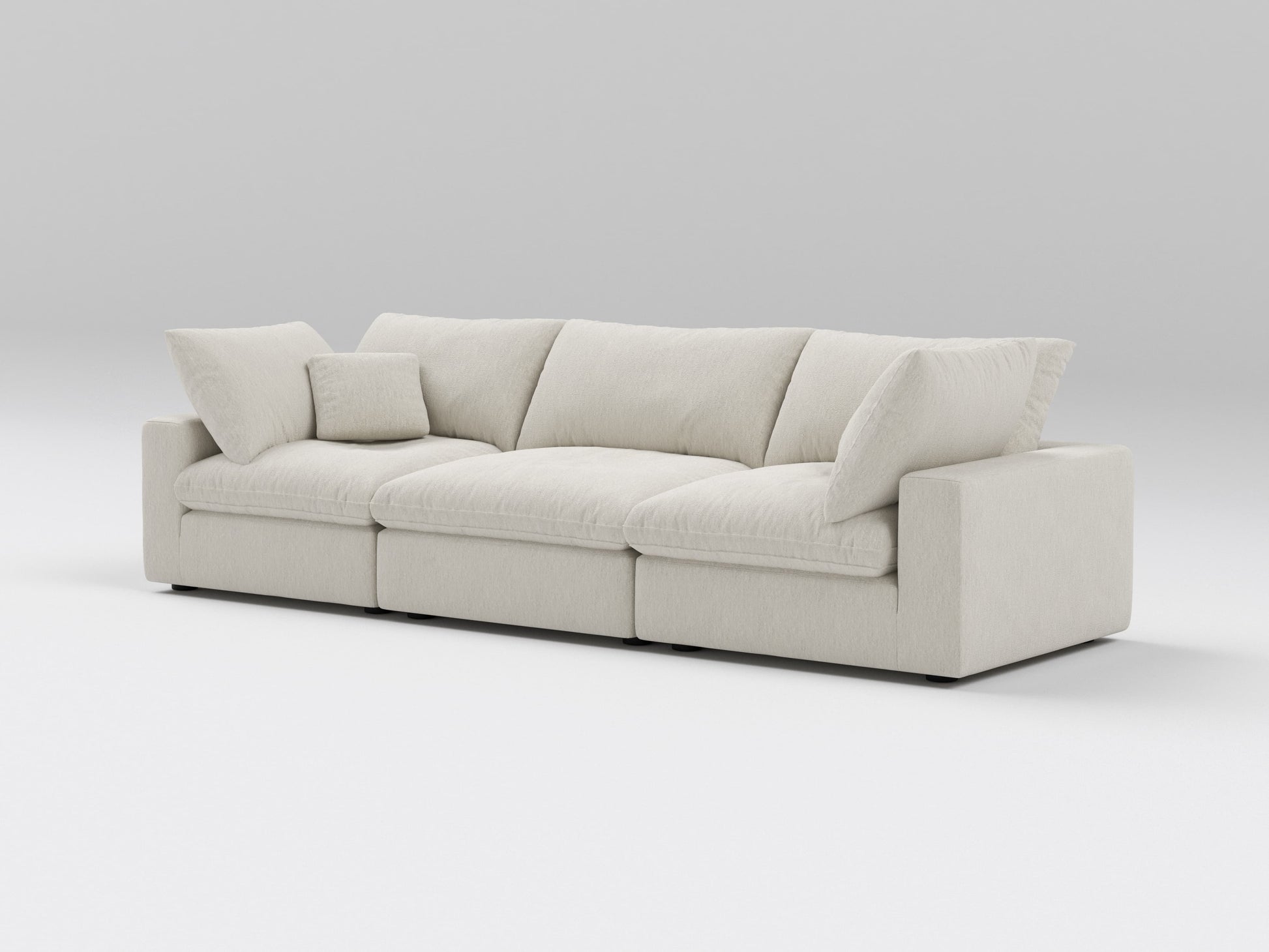 Classic 3-Piece Modular Sofa in Ivory – Right View – Deep Seating Layout with Clean, Modern Lines