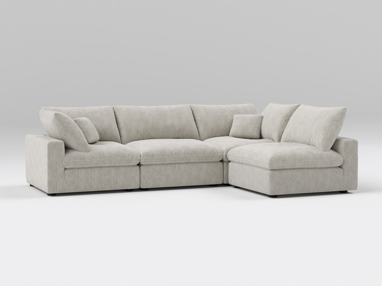  Classic Gray 4-Piece Modular Sectional – Armless Chaise – Comfortable Modular Sofa with Relaxed Lounging Layout