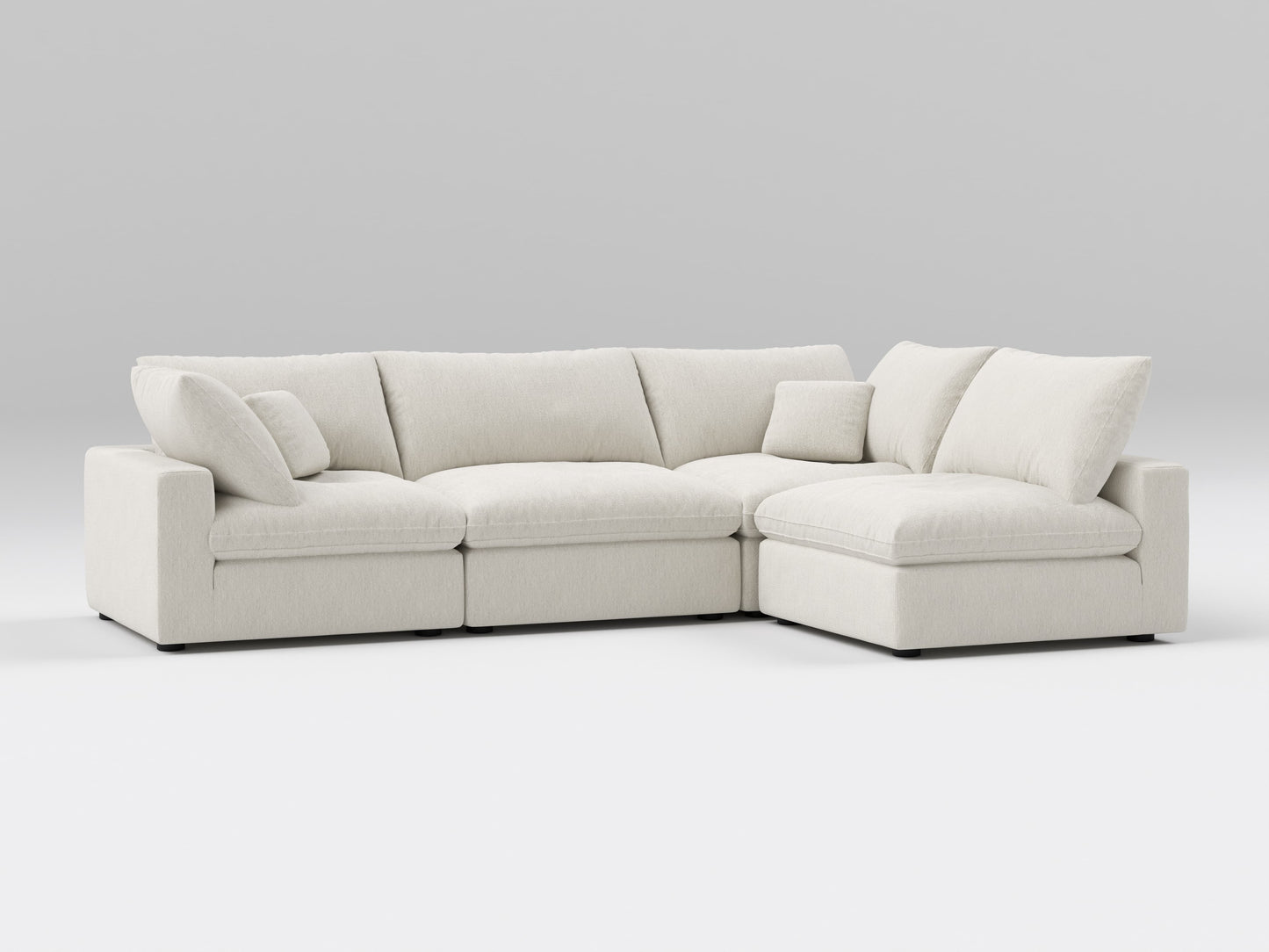 Classic Ivory Modular Sectional – 4-Piece Armless Chaise Configuration