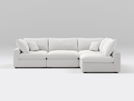 Classic 4-Piece Modular Sectional in Ivory – Armless Chaise Layout – Deep Seating Sofa with Lounge Functionality