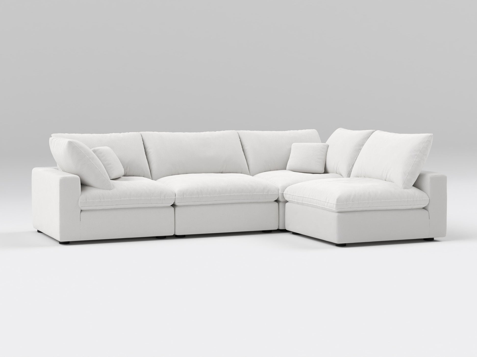 Classic 4-Piece Modular Sectional in Ivory – Armless Chaise Layout – Deep Seating Sofa with Lounge Functionality