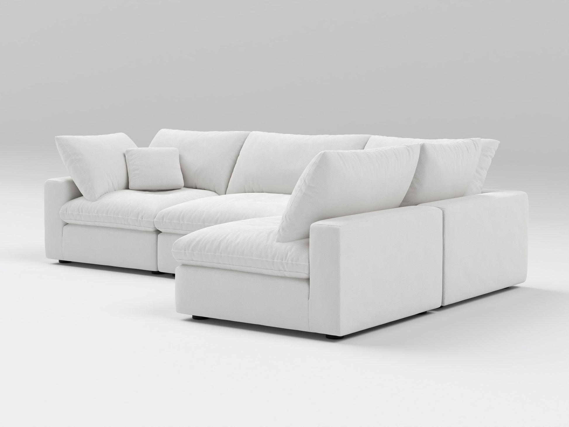 Classic 4-Piece Modular Sectional in Ivory – Armless Chaise Layout – Deep Seating Sofa with Lounge Functionality