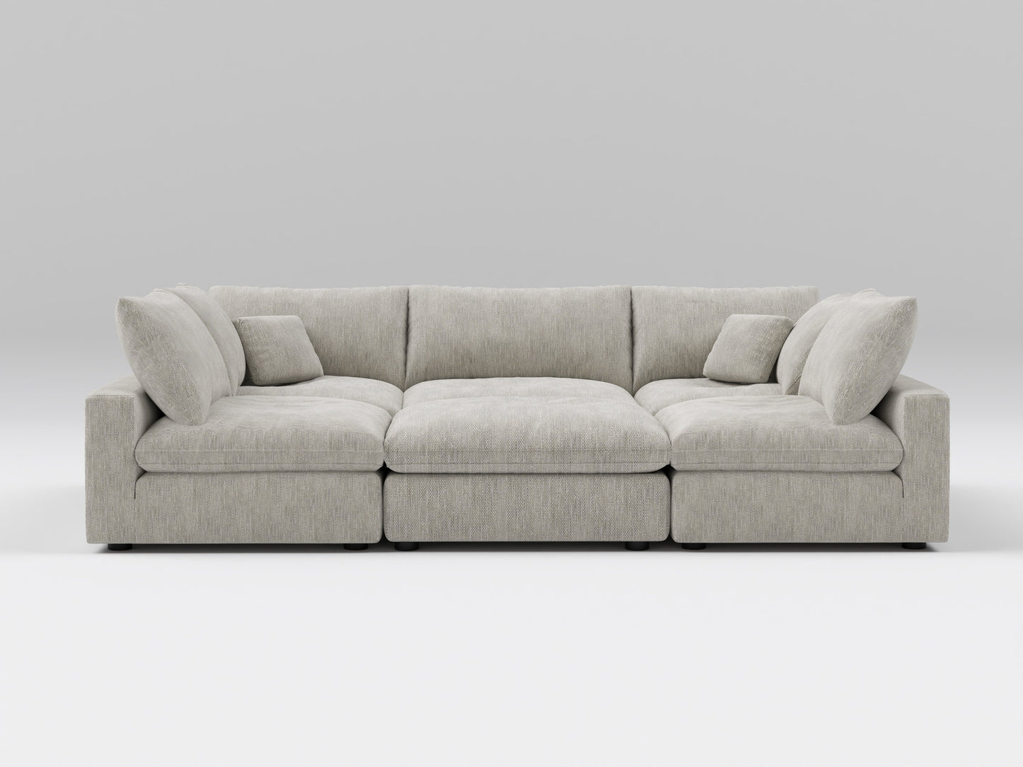 Classic Gray 6-Piece Modular Bed – U-Shaped Layout – Plush Sectional that Converts to Sleeping Surface