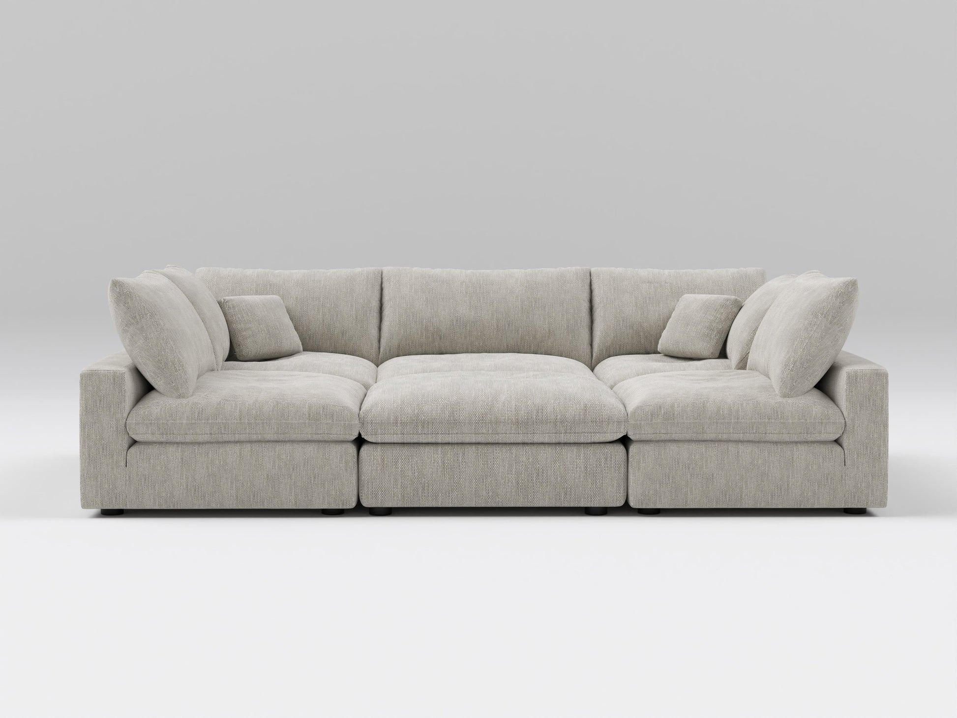 Classic Gray 6-Piece Modular Bed – U-Shaped Layout – Plush Sectional that Converts to Sleeping Surface