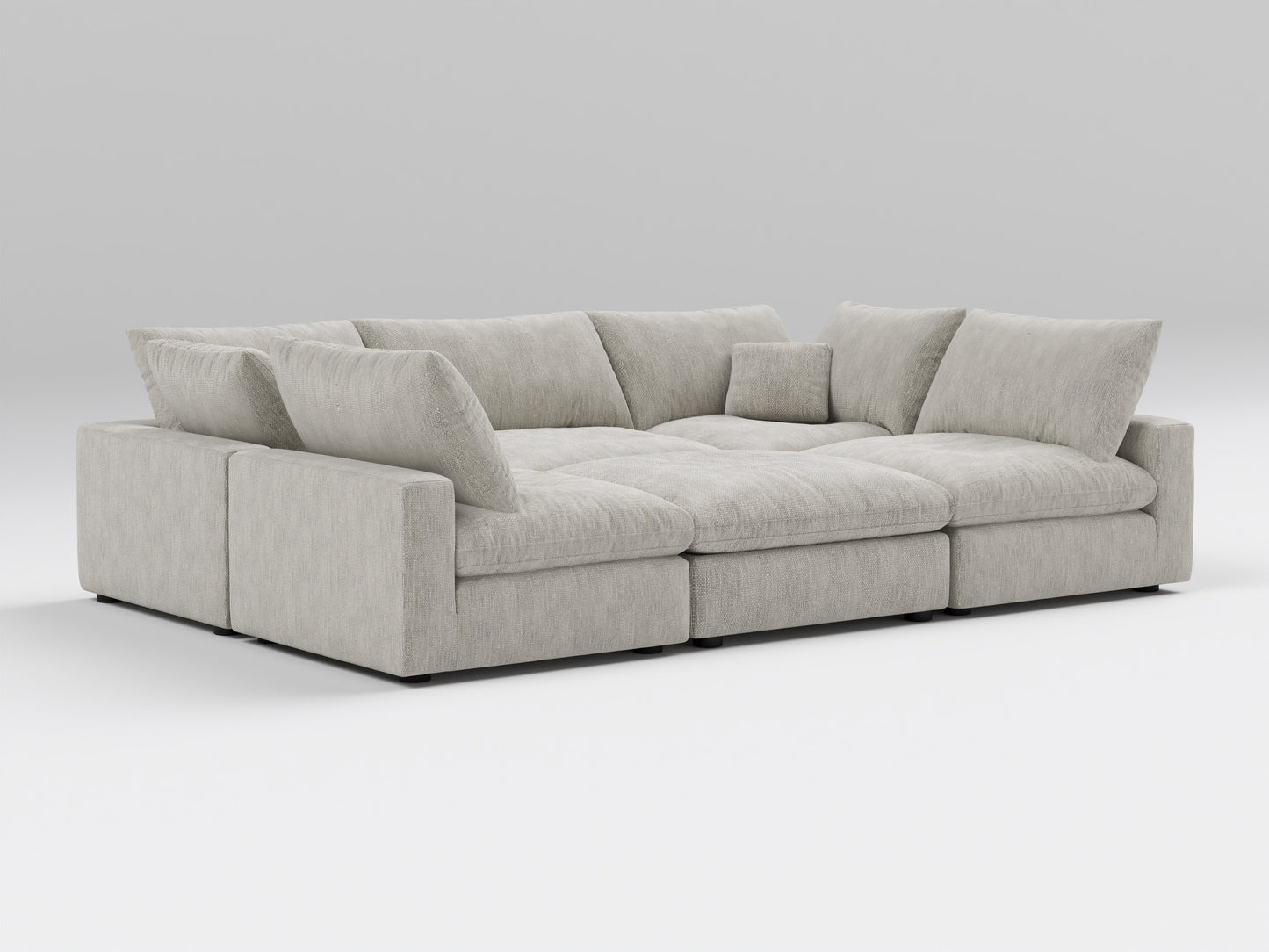 Classic Gray 6-Piece Modular Bed – U-Shaped Layout – Plush Sectional that Converts to Sleeping Surface